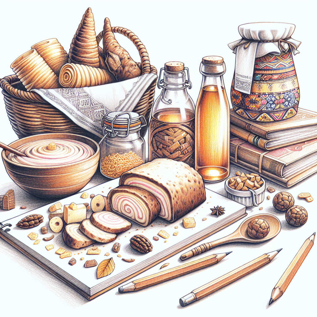 Pastelková ilustrace znázorňující téma: Gastronomie