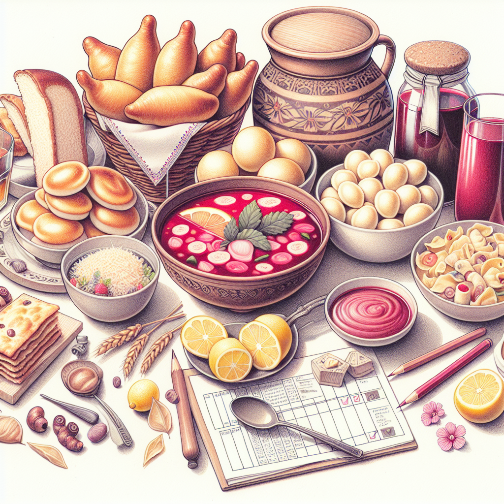 Pastelková ilustrace znázorňující téma: Ruská kuchyně