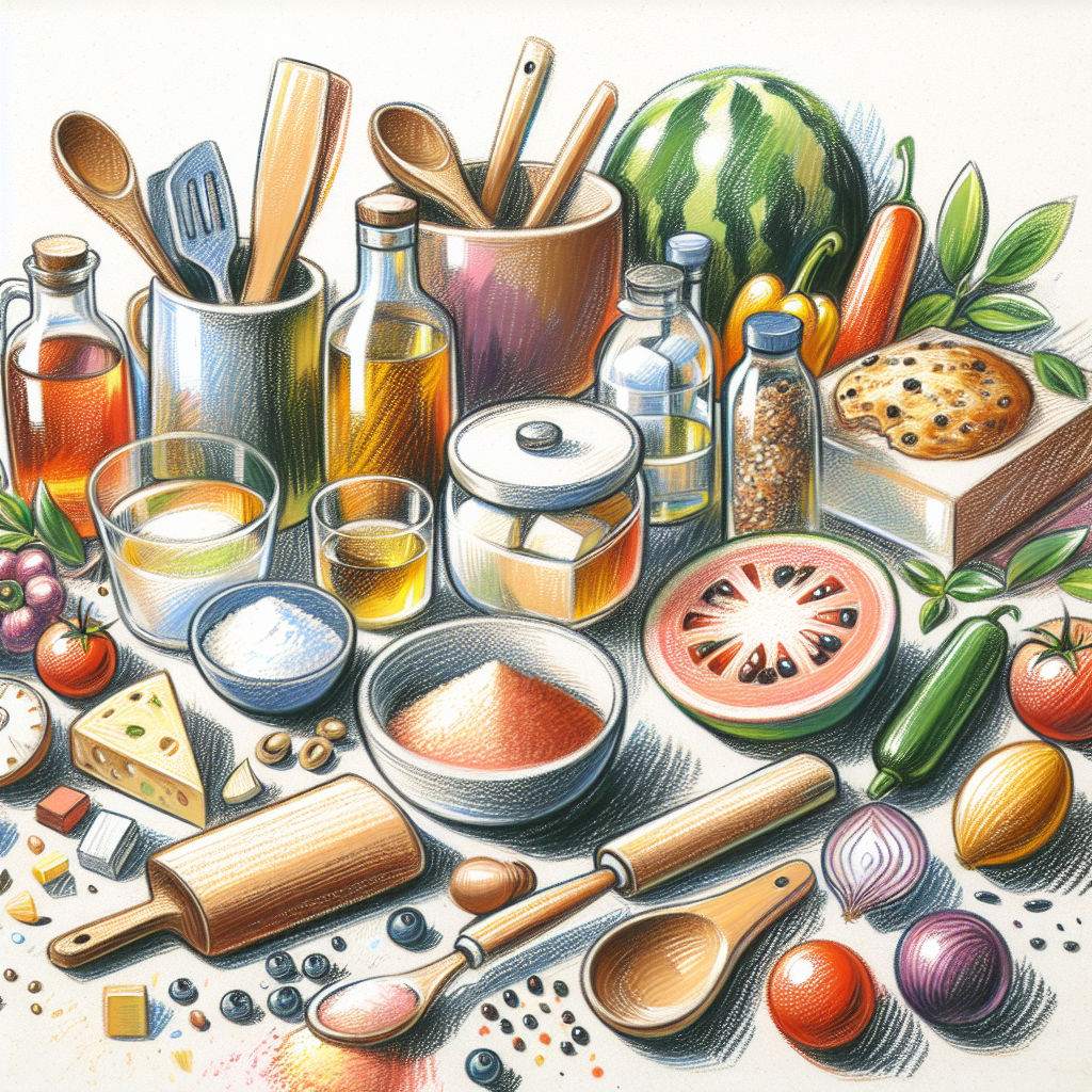 Pastelková ilustrace znázorňující téma: Vaření a gastronomie