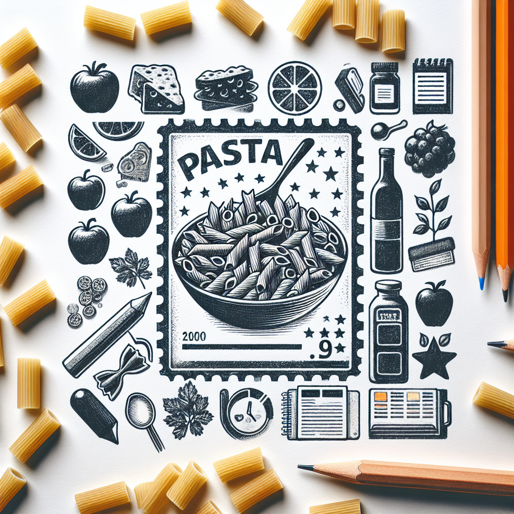 Pastelková ilustrace znázorňující téma: Těstoviny