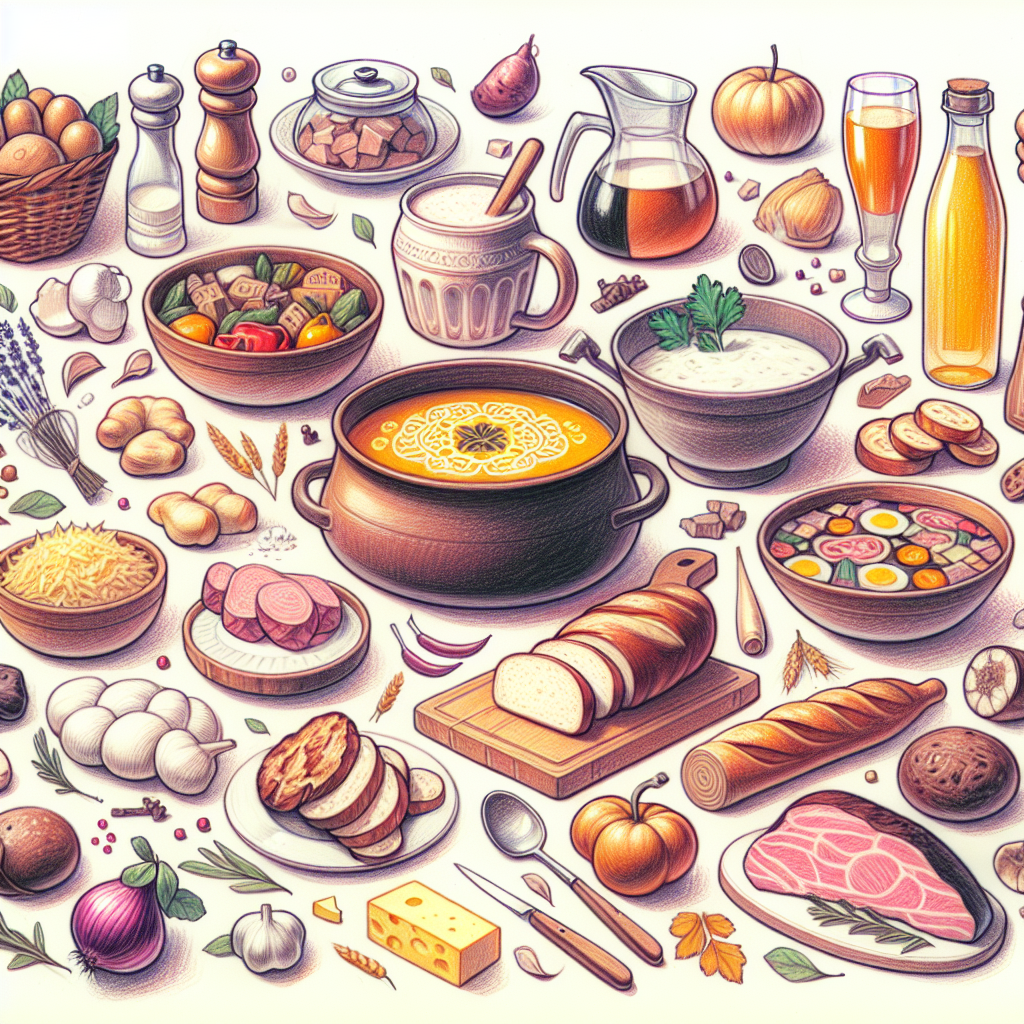 Pastelková ilustrace znázorňující téma: Česká kuchyně