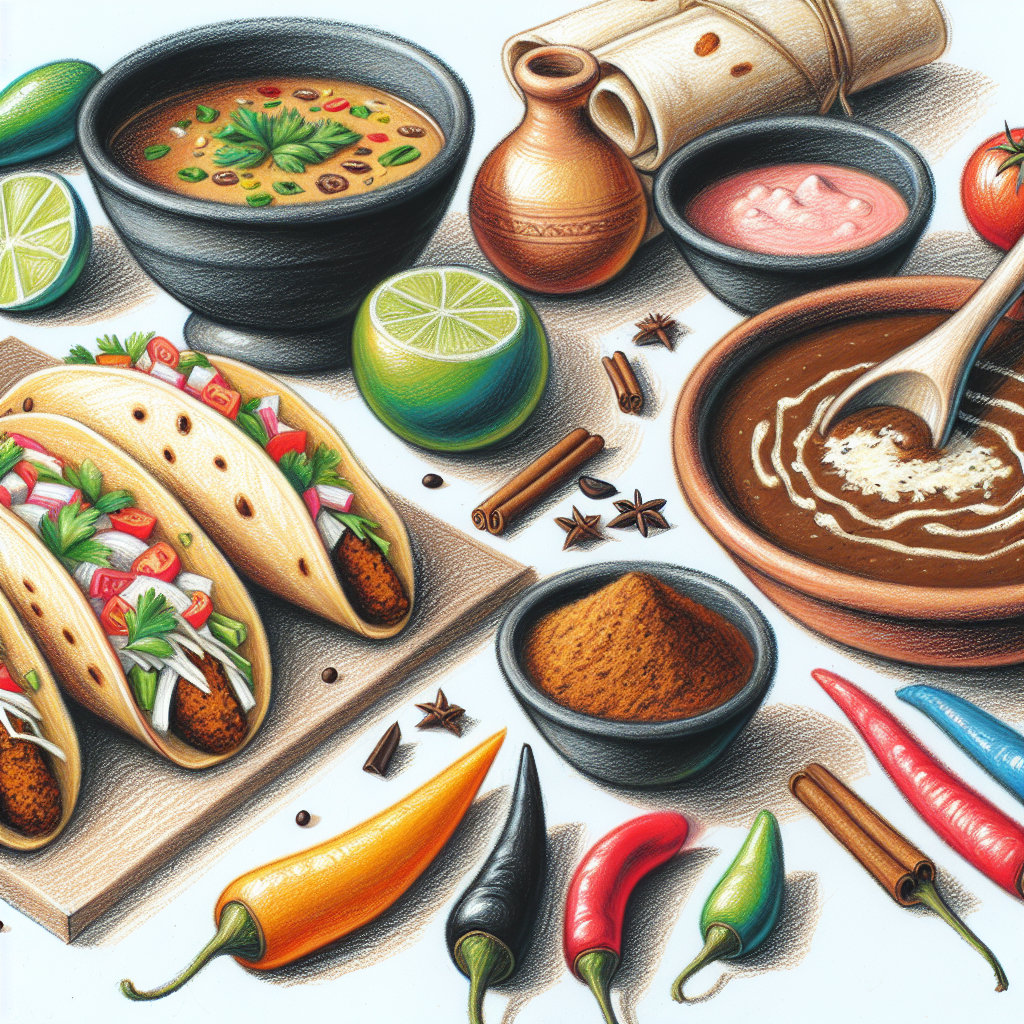 Pastelková ilustrace znázorňující téma: Mexická kuchyně