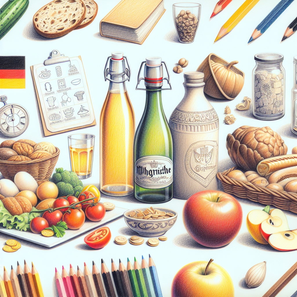 Pastelková ilustrace znázorňující téma: Německá kuchyně