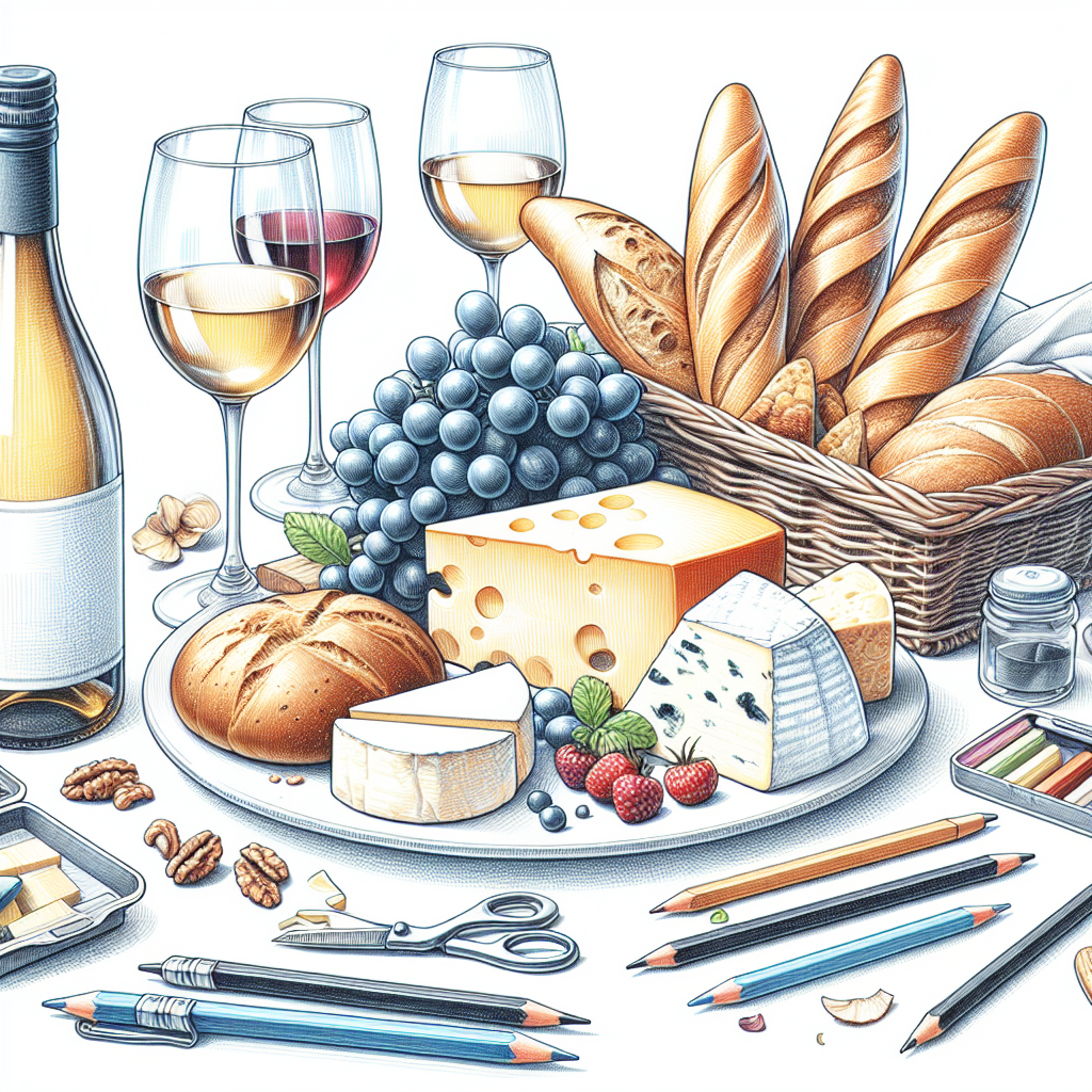 Pastelková ilustrace znázorňující téma: Francouzská kuchyně