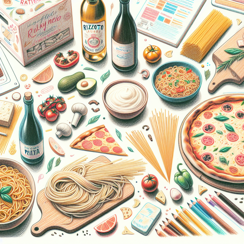 Pastelková ilustrace znázorňující téma: Italská kuchyně