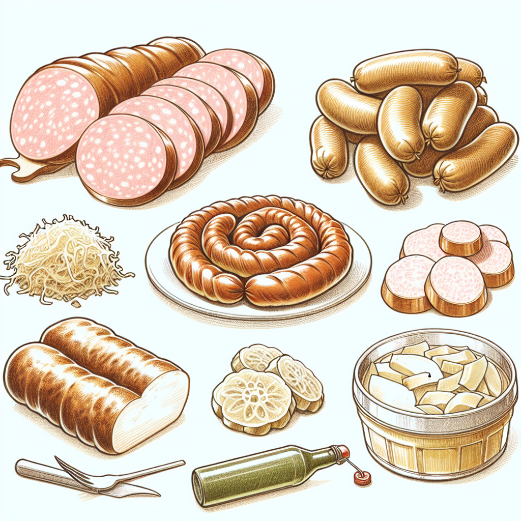 Pastelková ilustrace znázorňující téma: Německá kuchyně