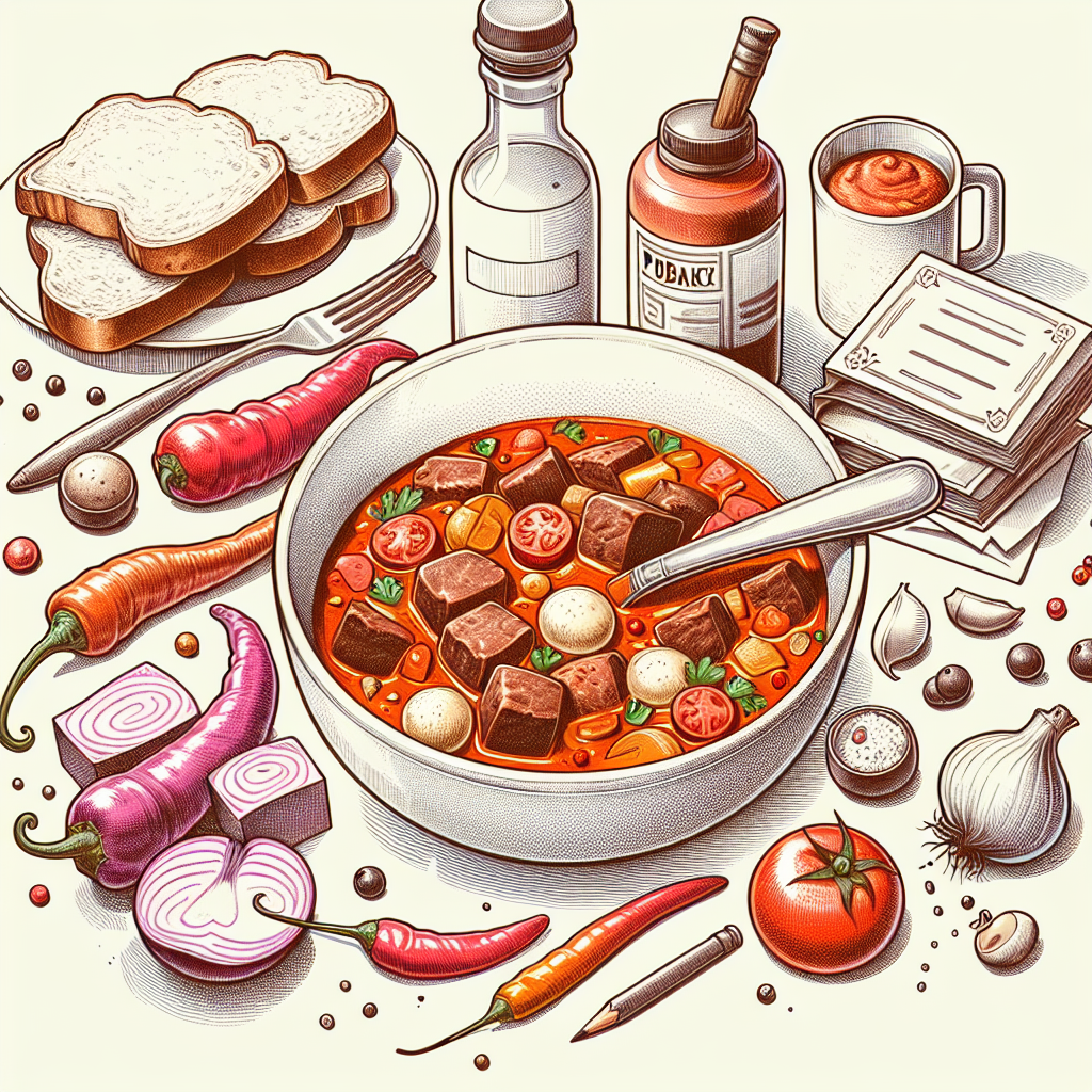 Pastelková ilustrace znázorňující téma: Maďarská kuchyně