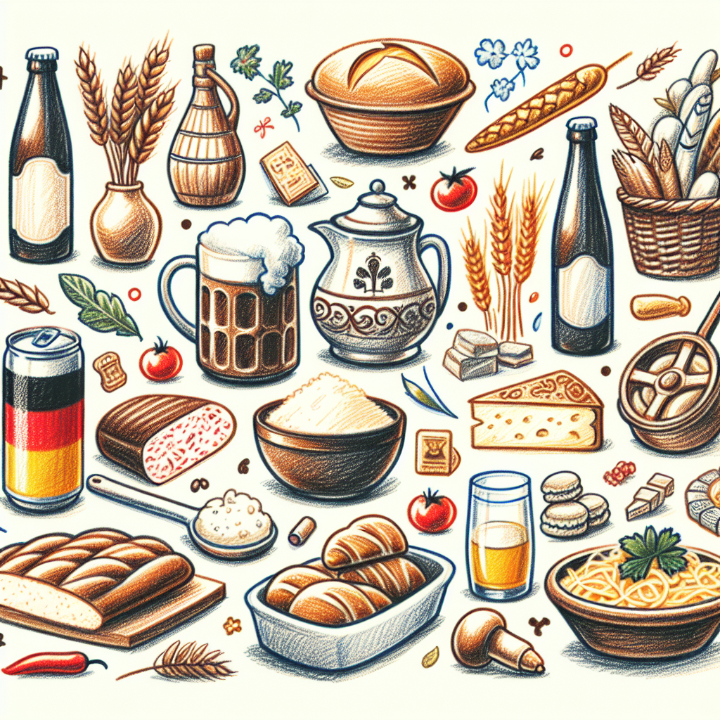 Pastelková ilustrace znázorňující téma: Německá kuchyně