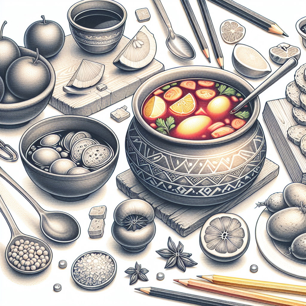 Pastelková ilustrace znázorňující téma: Ruská kuchyně