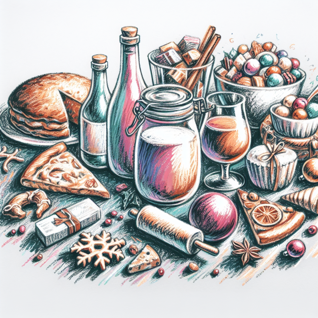 Pastelková ilustrace znázorňující téma: Vánoční recepty