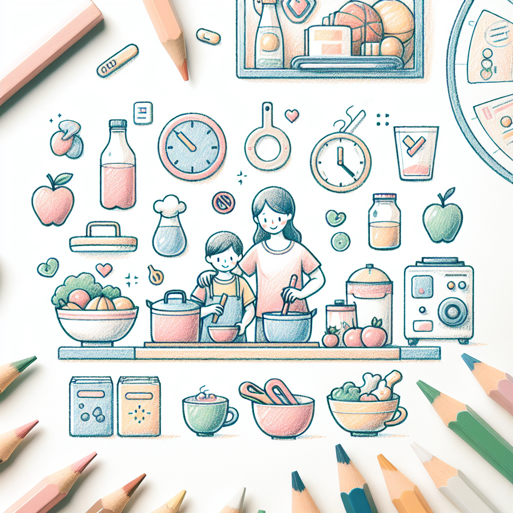 Pastelková ilustrace znázorňující téma: Vaření s dětmi