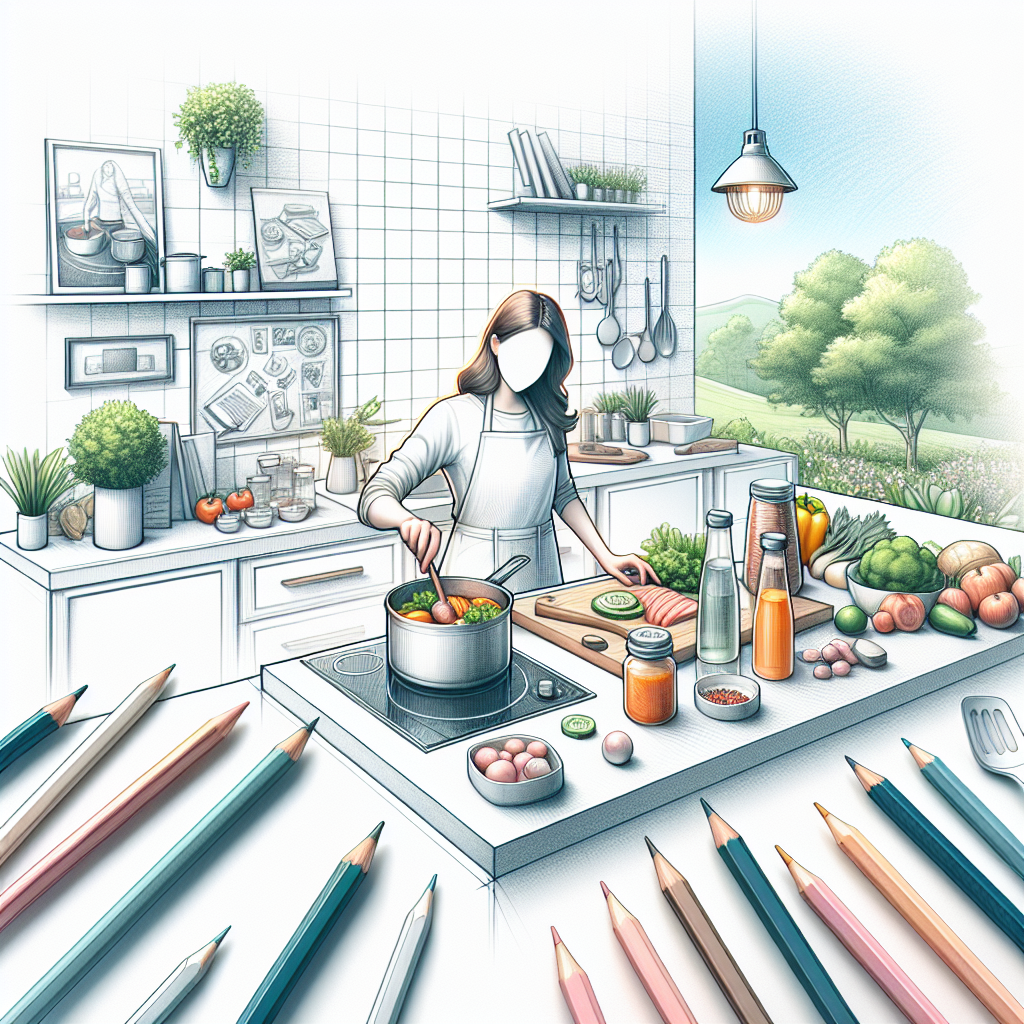 Pastelková ilustrace znázorňující téma: Vaření