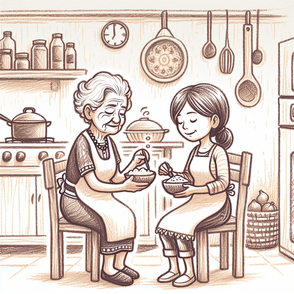 Pastelková ilustrace znázorňující téma: Vaření