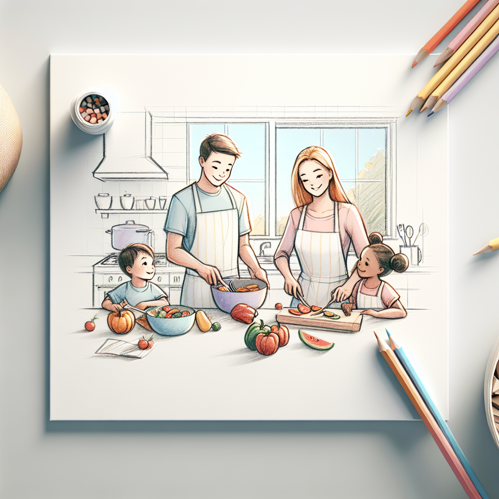Pastelková ilustrace znázorňující téma: Vaření