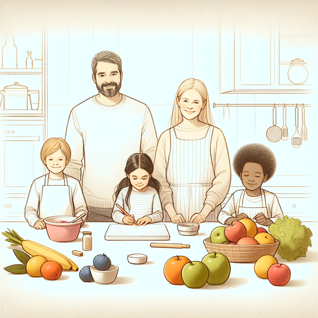 Pastelková ilustrace znázorňující téma: Vaření s dětmi