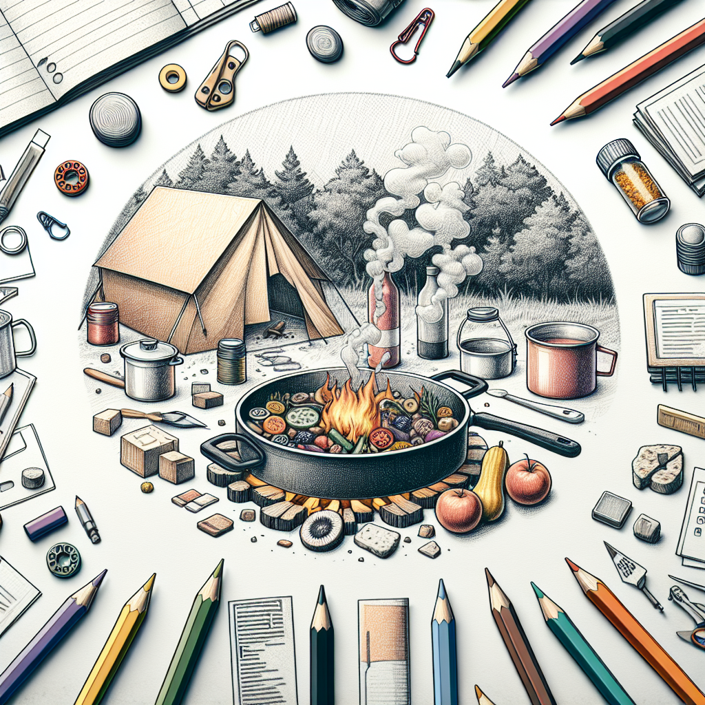 Pastelková ilustrace znázorňující téma: Kempování