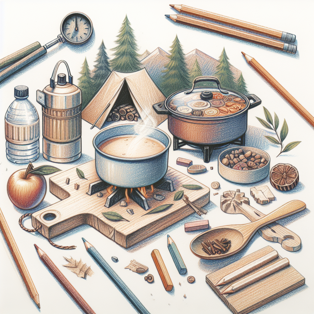 Pastelková ilustrace znázorňující téma: Venkovní vaření