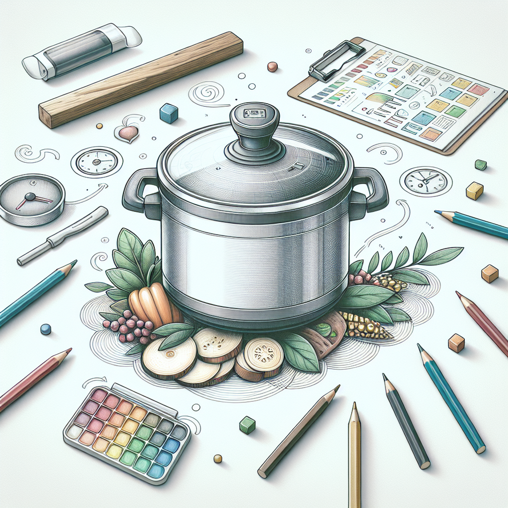 Pastelková ilustrace znázorňující téma: Multifunkční hrnce