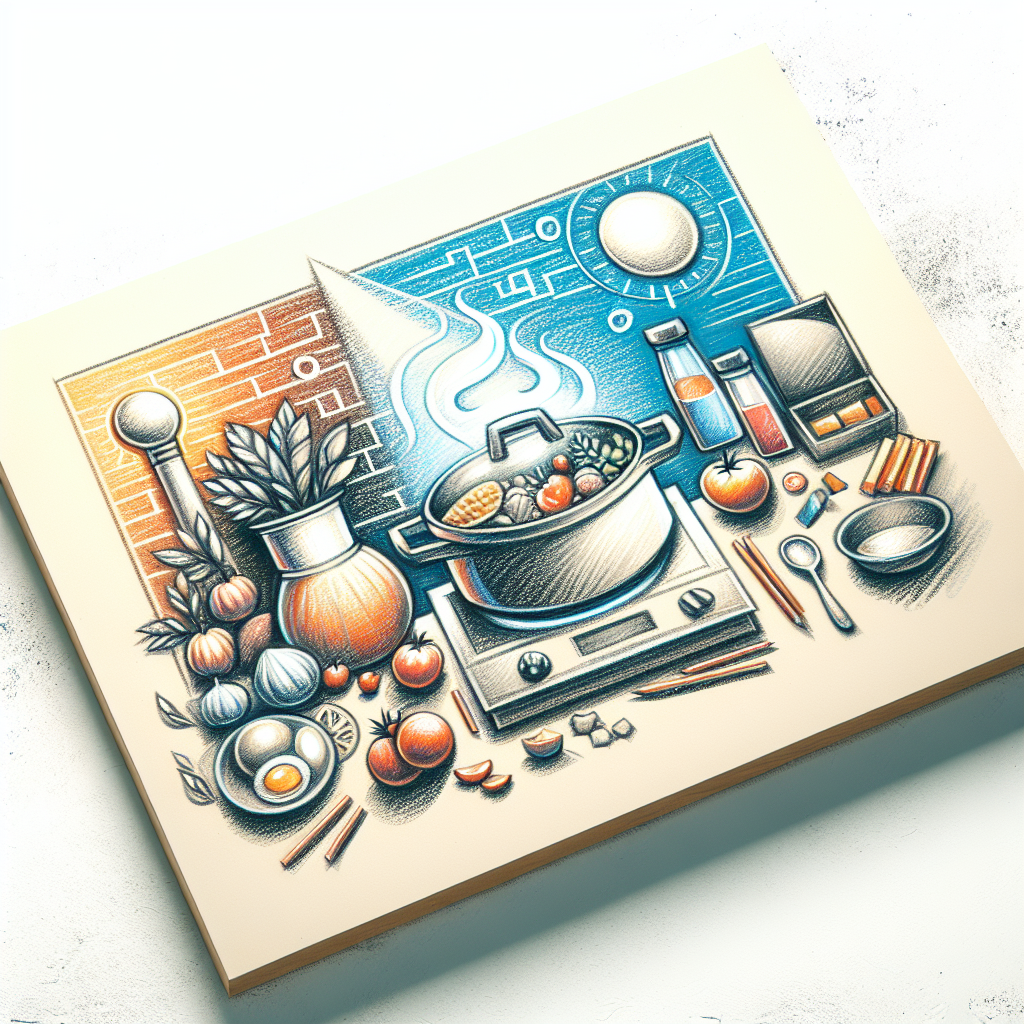 Pastelková ilustrace znázorňující téma: Kuchyňské techniky