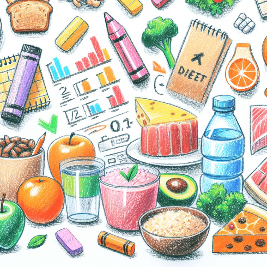 Pastelková ilustrace znázorňující téma: Diety a výživa