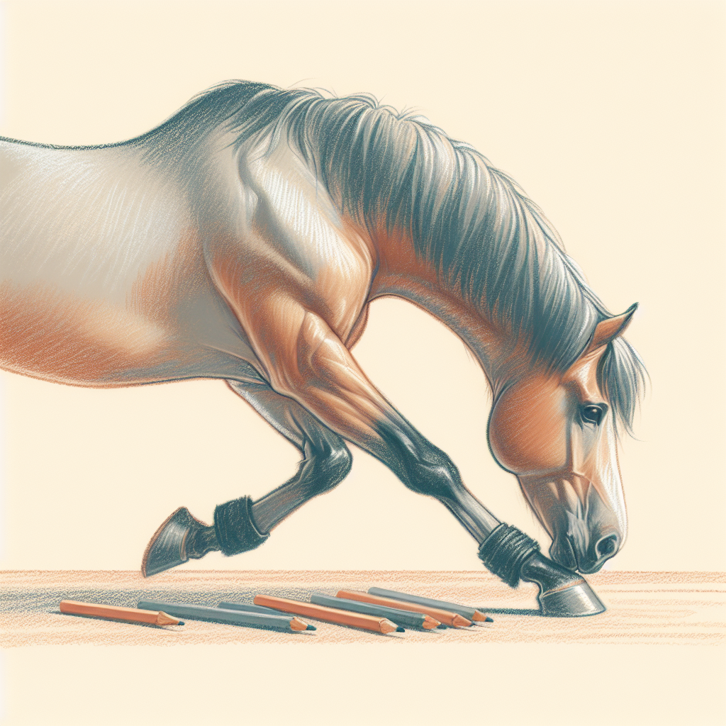 Pastelková ilustrace znázorňující téma: Výživa koní