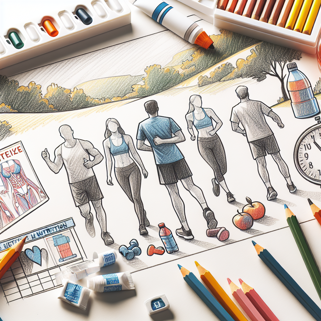 Pastelková ilustrace znázorňující téma: Cvičení a sport