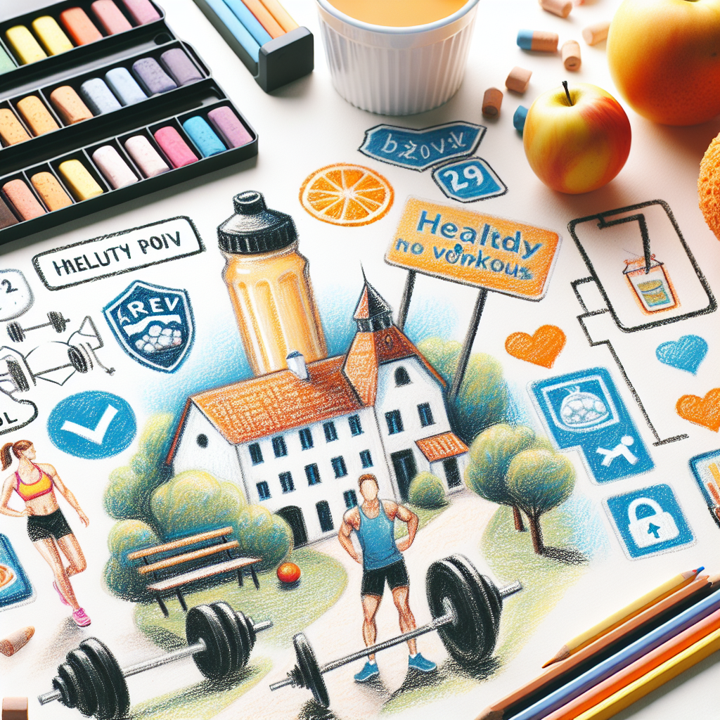 Pastelková ilustrace znázorňující téma: Cvičení a výživa