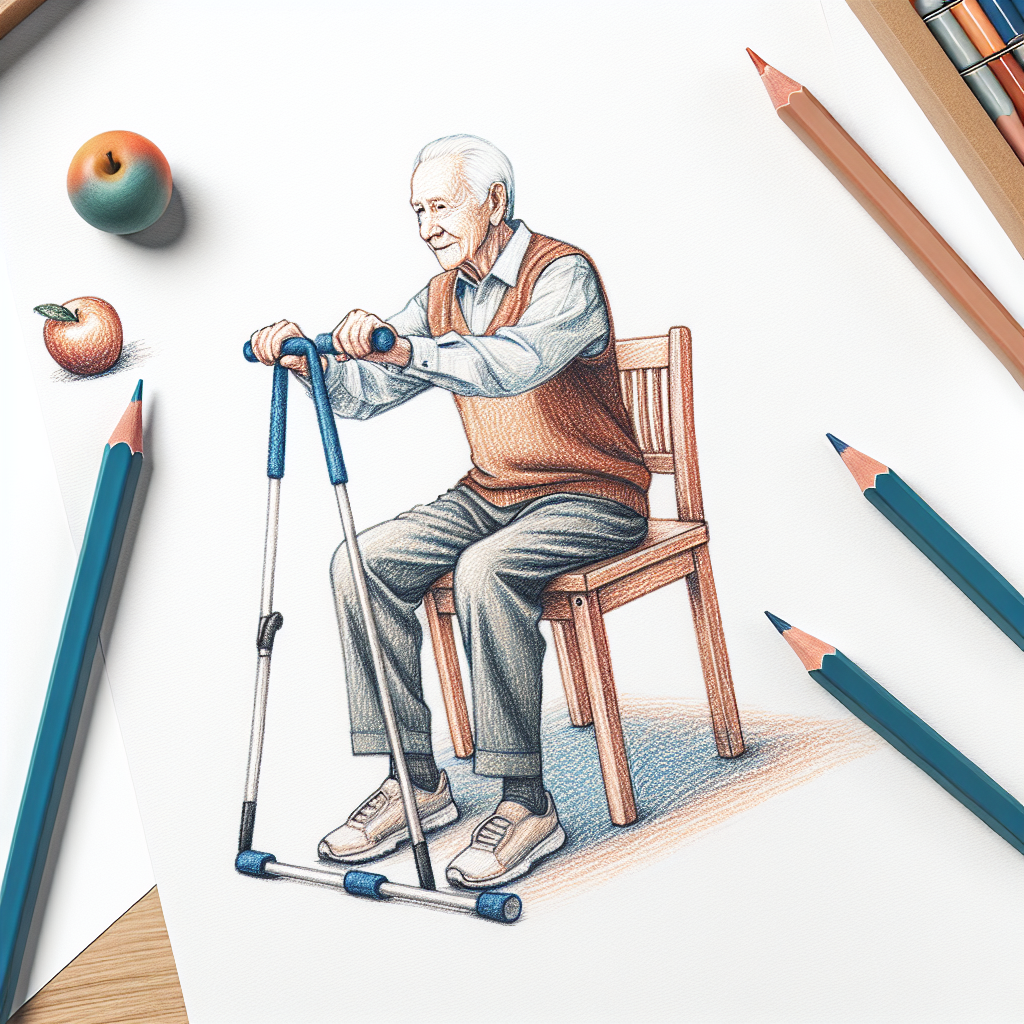 Pastelková ilustrace znázorňující téma: Cvičení pro seniory