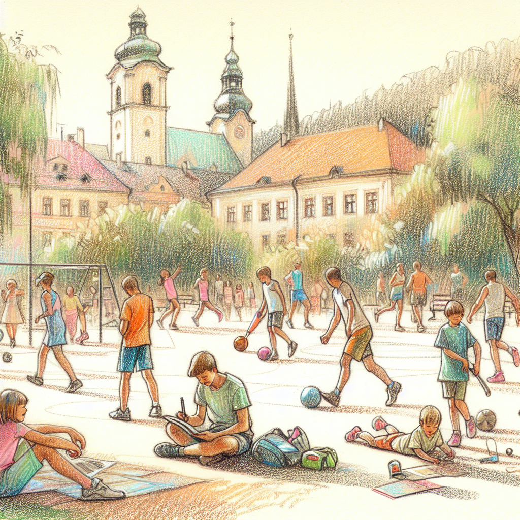 Pastelková ilustrace znázorňující téma: Fyzická aktivita