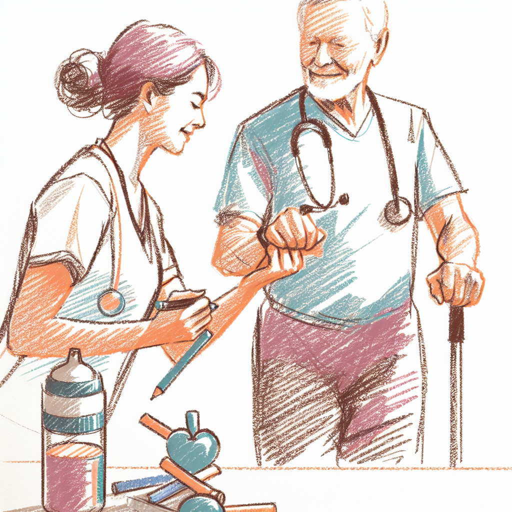 Pastelková ilustrace znázorňující téma: Cvičení pro seniory