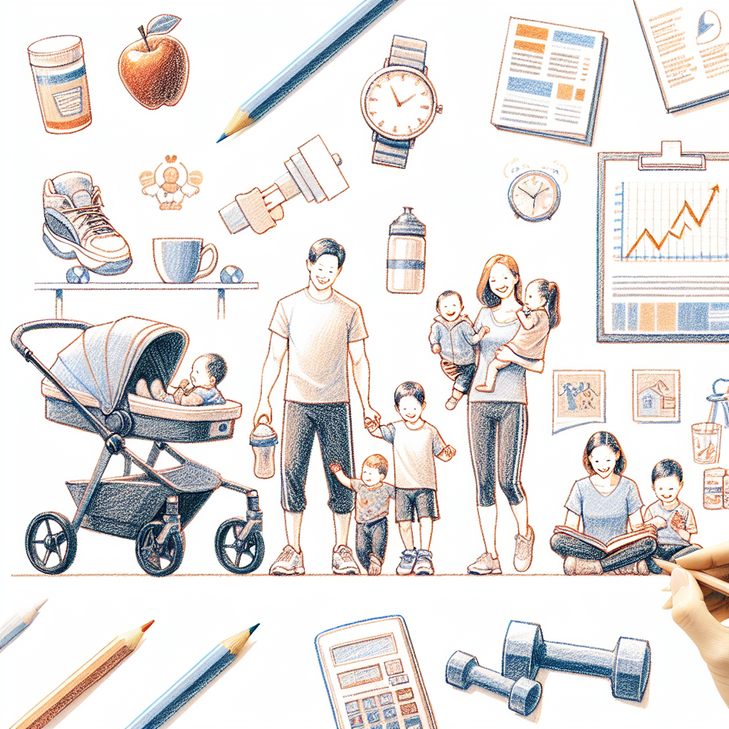 Pastelková ilustrace znázorňující téma: Cvičení s dětmi