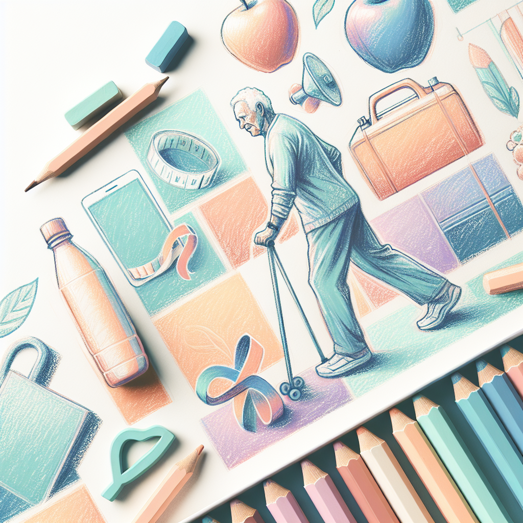 Pastelková ilustrace znázorňující téma: Cvičení pro seniory