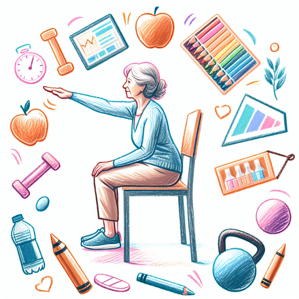 Pastelková ilustrace znázorňující téma: Cvičení pro seniory