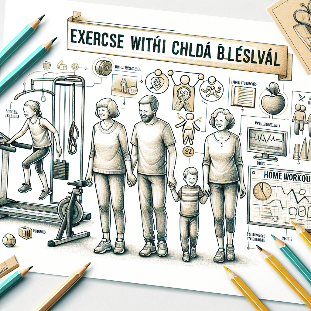 Pastelková ilustrace znázorňující téma: Cvičení s dětmi