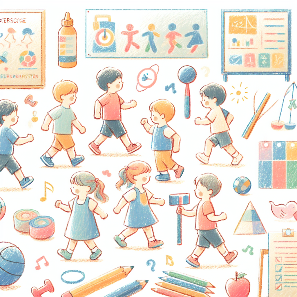 Pastelková ilustrace znázorňující téma: Cvičení s dětmi