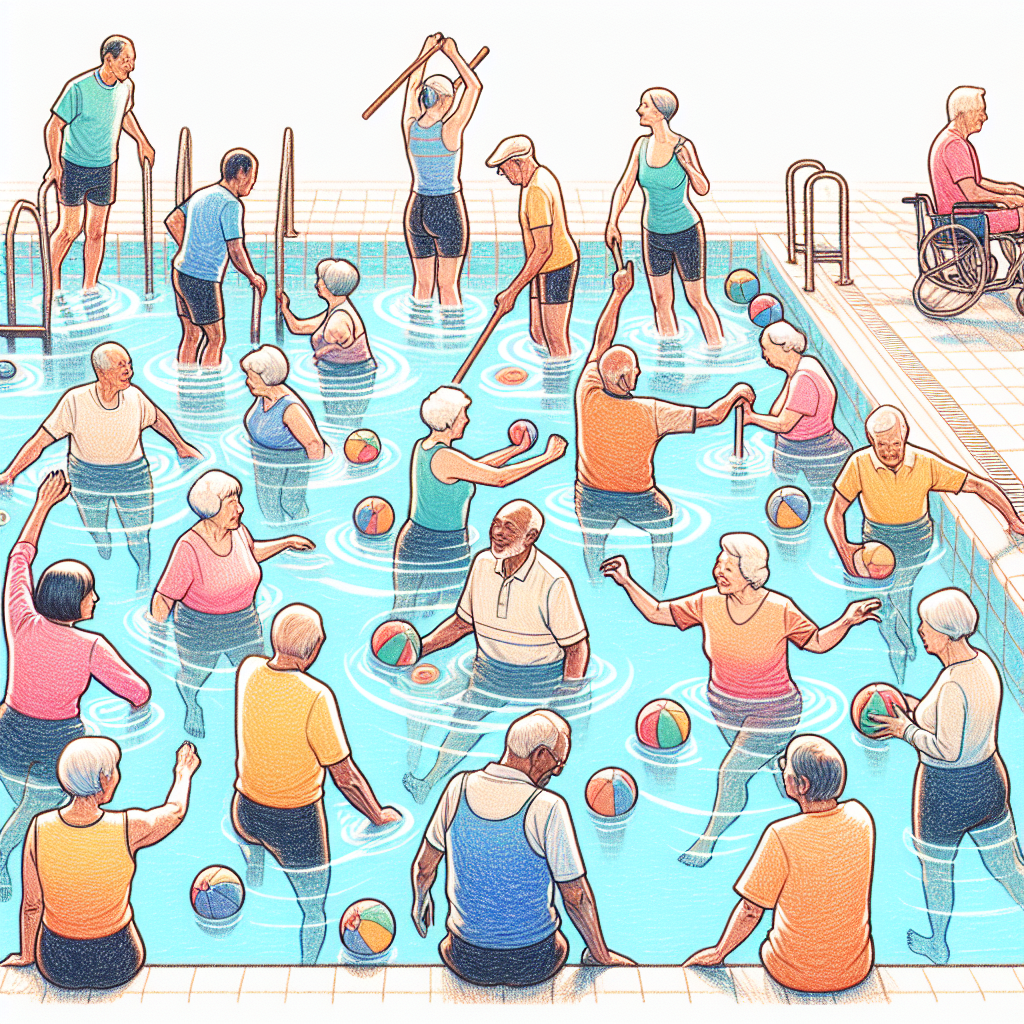 Pastelková ilustrace znázorňující téma: Cvičení ve vodě