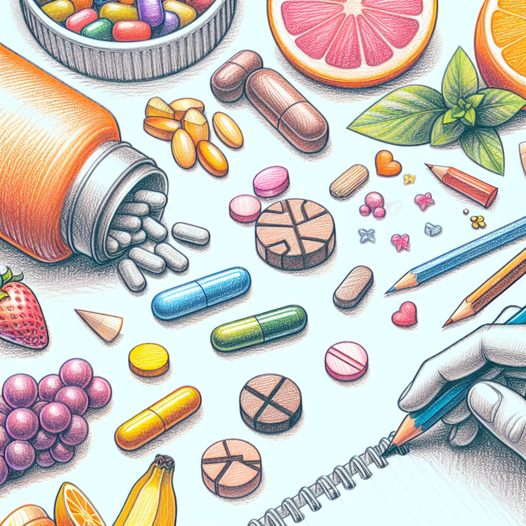 Pastelková ilustrace znázorňující téma: Doplňky stravy