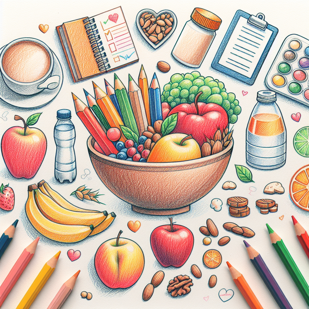 Pastelková ilustrace znázorňující téma: Zdraví a výživa