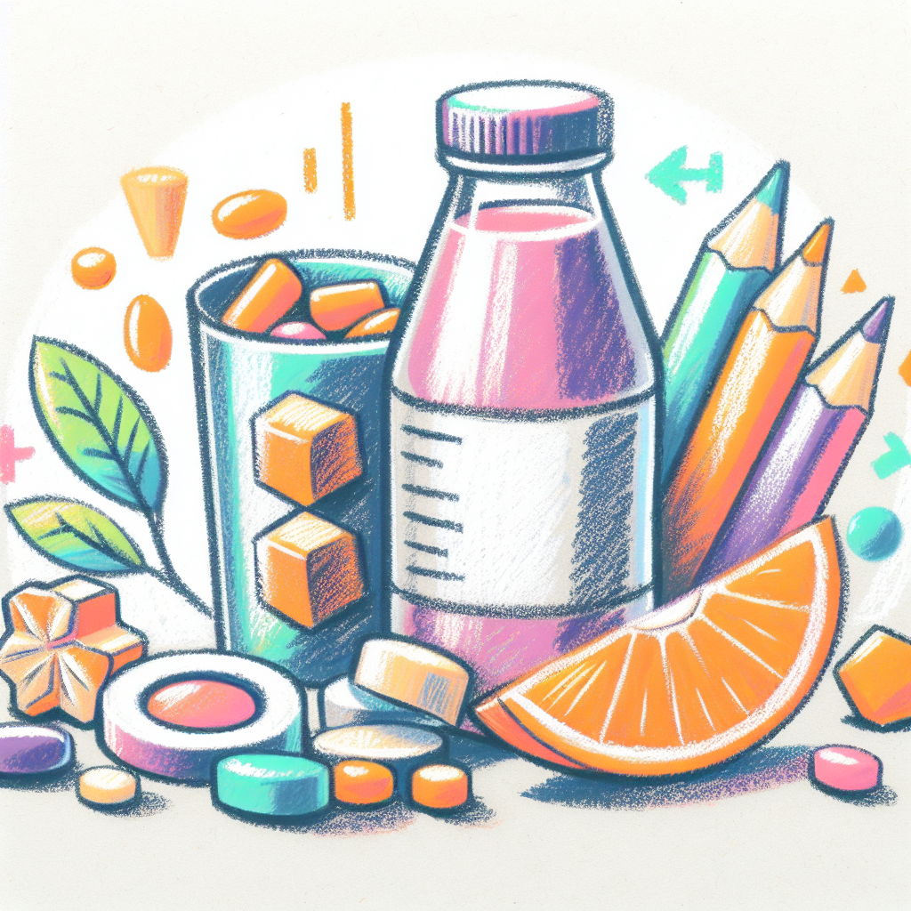 Pastelková ilustrace znázorňující téma: Doplňky stravy