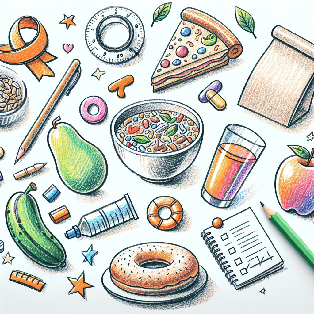 Pastelková ilustrace znázorňující téma: Diety a výživa