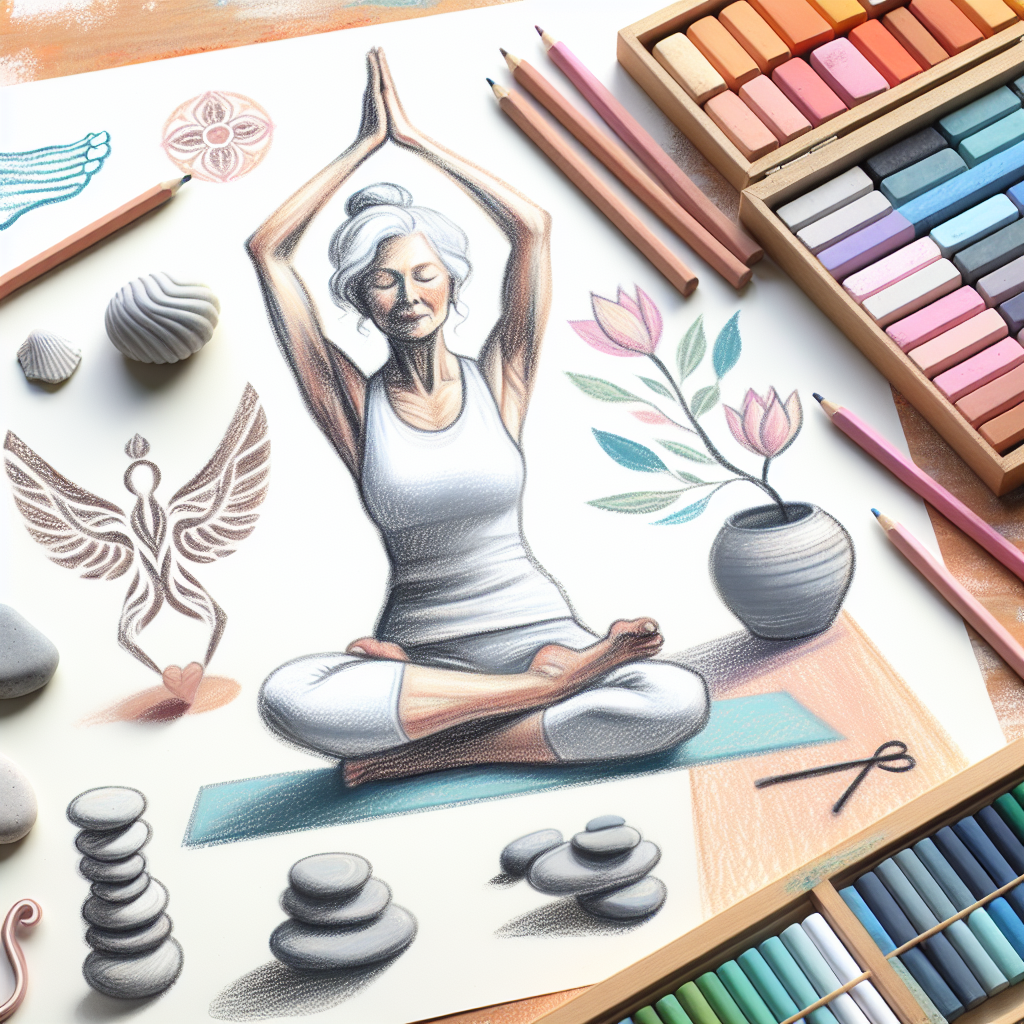 Pastelková ilustrace znázorňující téma: Jóga