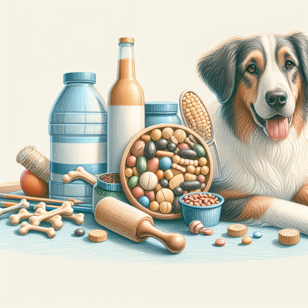 Pastelková ilustrace znázorňující téma: Výživa psů