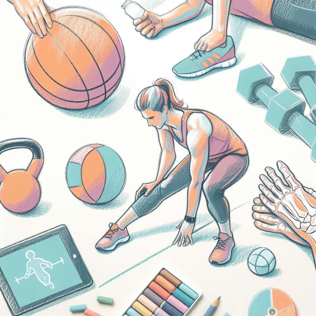 Pastelková ilustrace znázorňující téma: Cvičení a rehabilitace