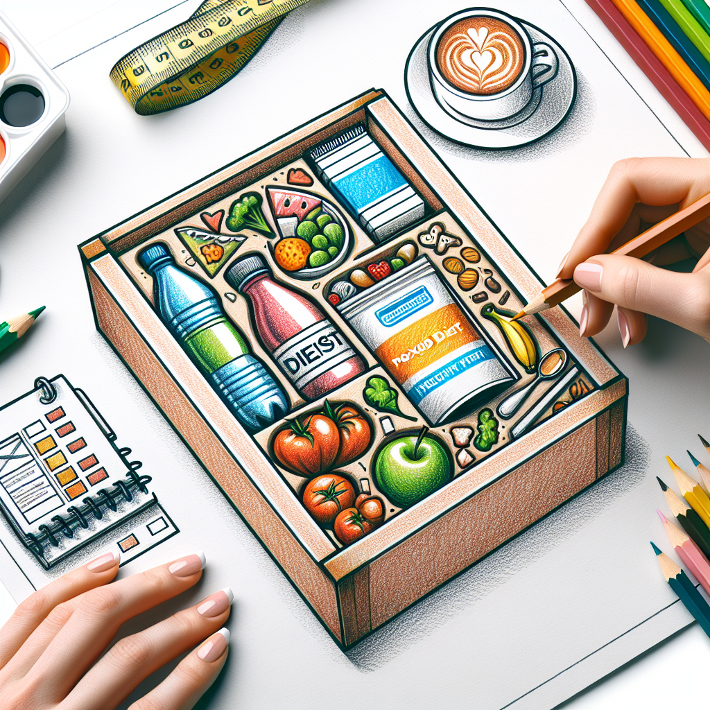 Pastelková ilustrace znázorňující téma: Diety