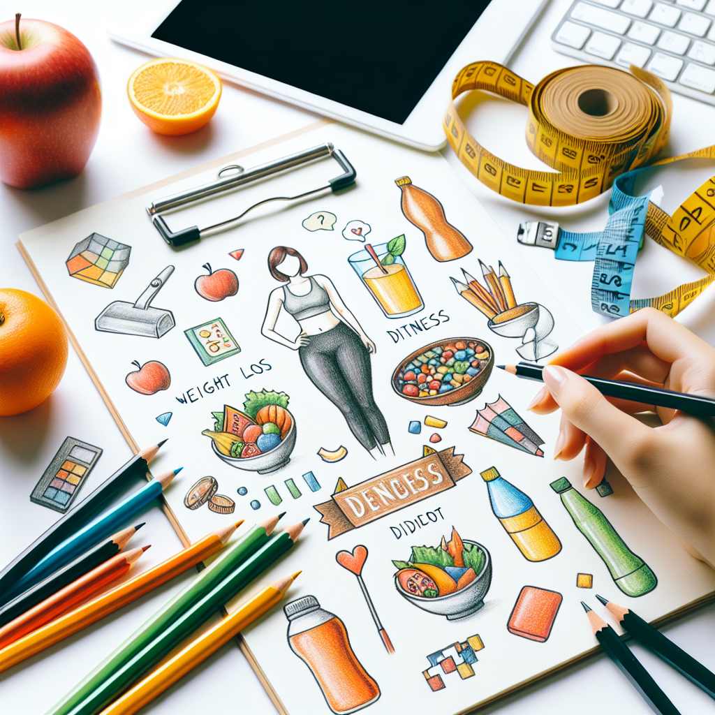 Pastelková ilustrace znázorňující téma: Hubnutí a výživa
