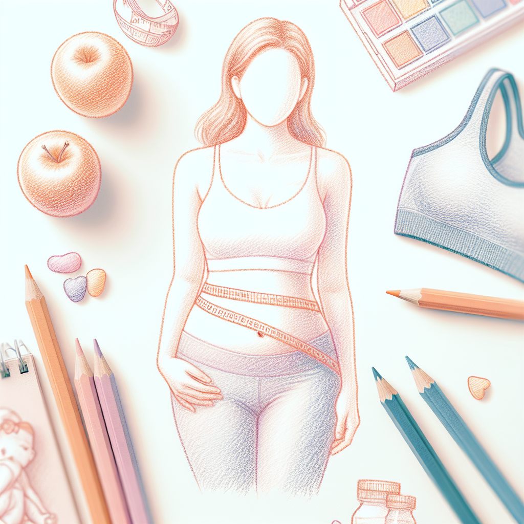 Pastelková ilustrace znázorňující téma: Hubnutí po porodu