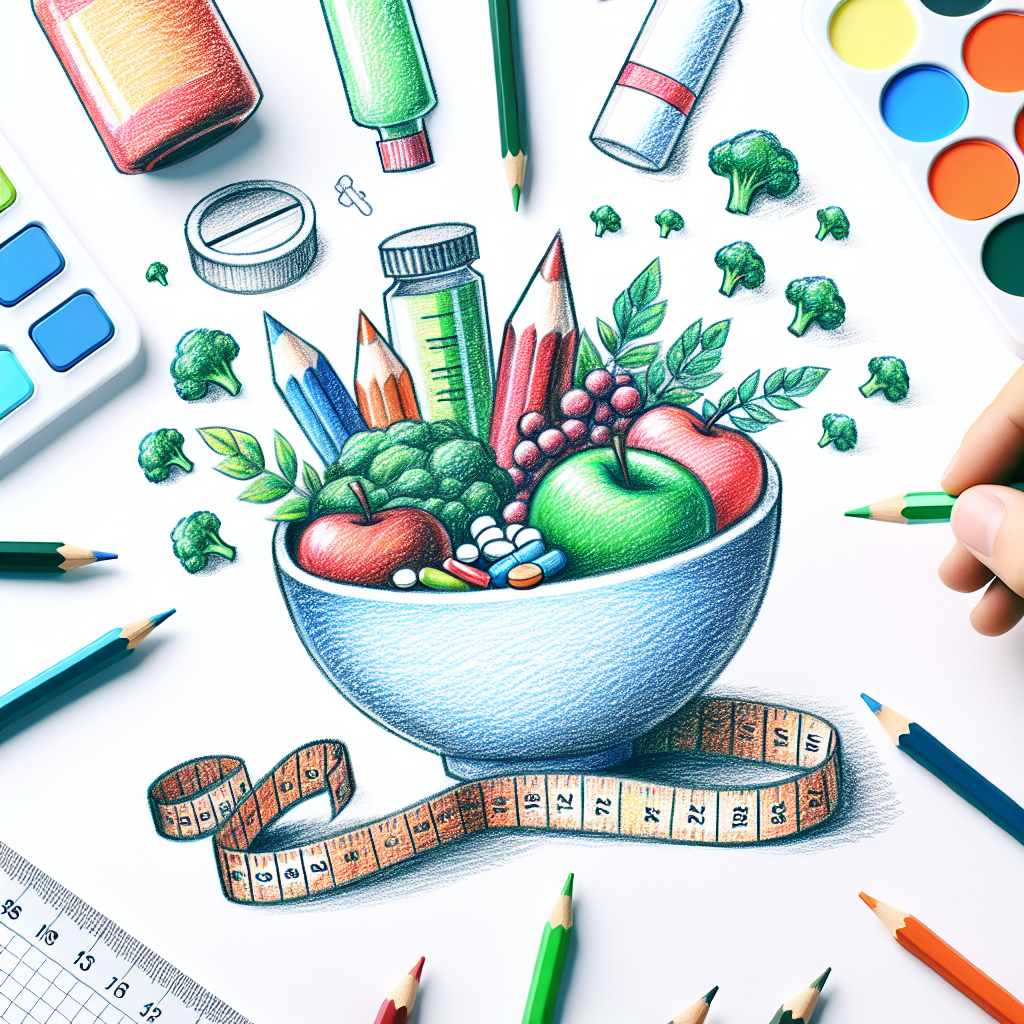 Pastelková ilustrace znázorňující téma: Zdraví a výživa