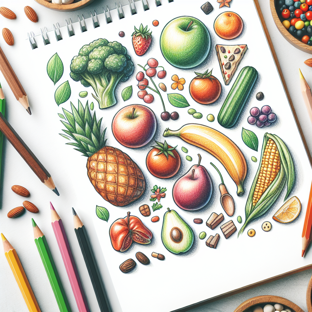 Pastelková ilustrace znázorňující téma: Výživa