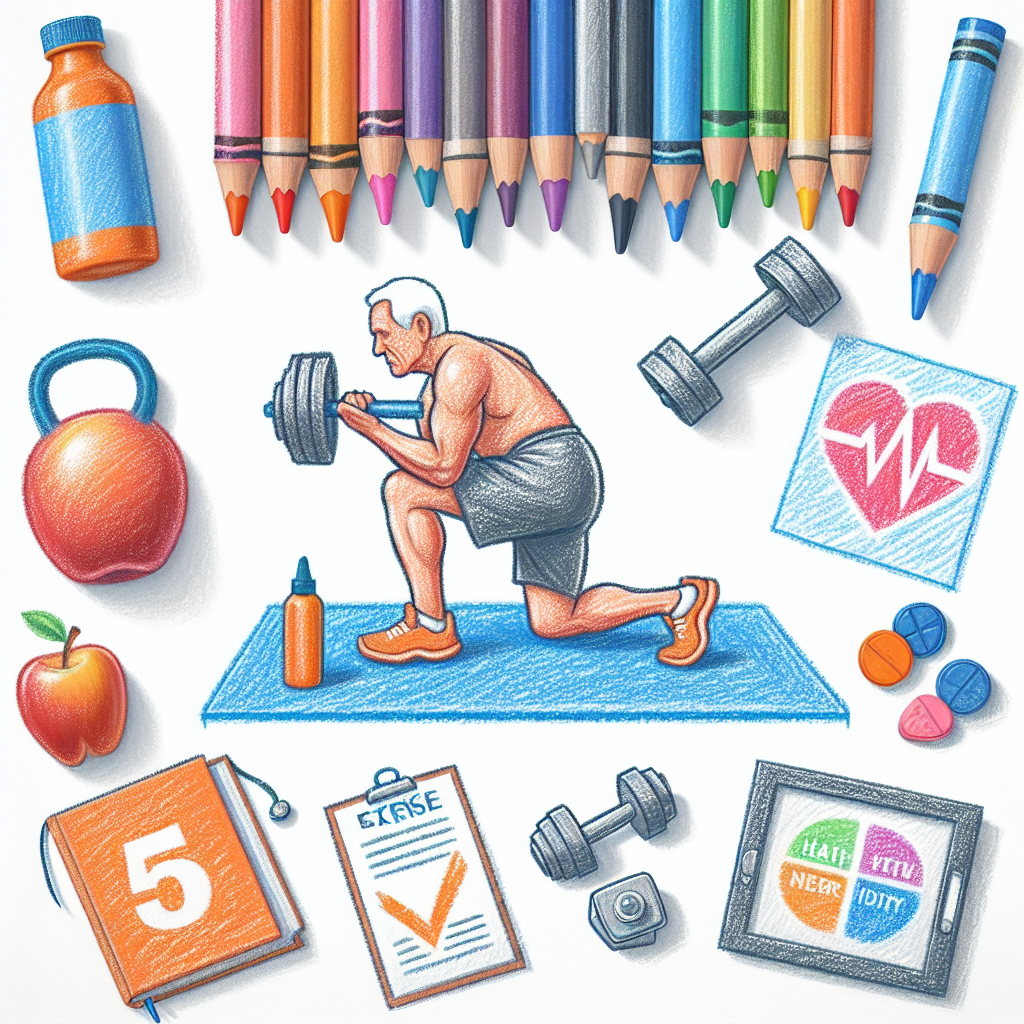 Pastelková ilustrace znázorňující téma: Cvičení ve stáří
