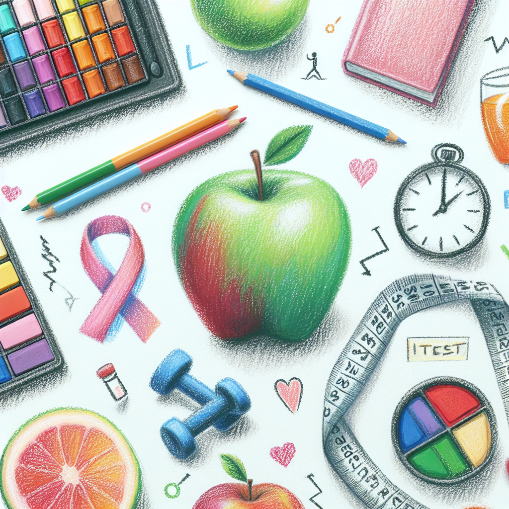 Pastelková ilustrace znázorňující téma: Zdraví a výživa